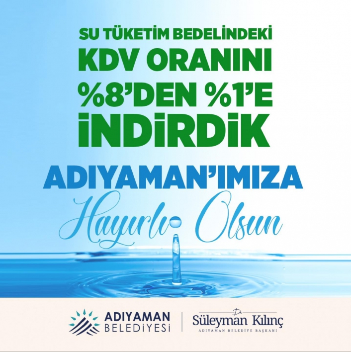 Adıyaman Belediyesi su da KDV indirimine gitti