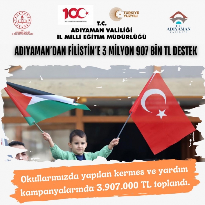 Adıyaman´daki okullardan Filistin´e 3 milyon 907 bin TL destek