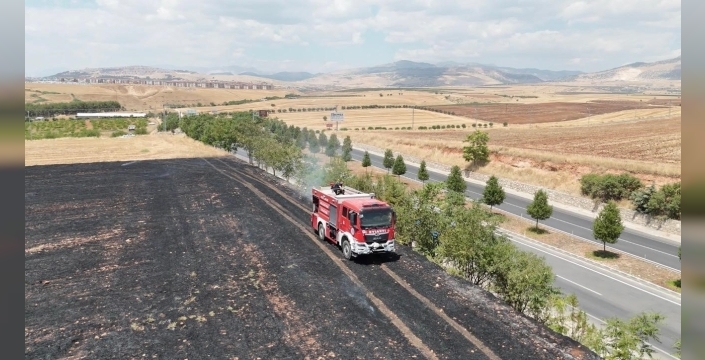 Anız yangını ağaçlık alana sıçramadan söndürüldü
